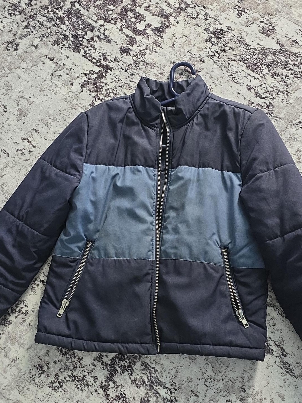 Women's Colorblock Puffer Jacket in Dark Navy and Slate Blue